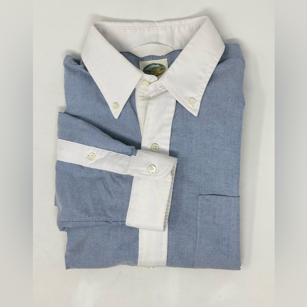 Ramblers Way Womens Popover 1/2 Button Collar Blouse Shirt‎ Blue White Trim M